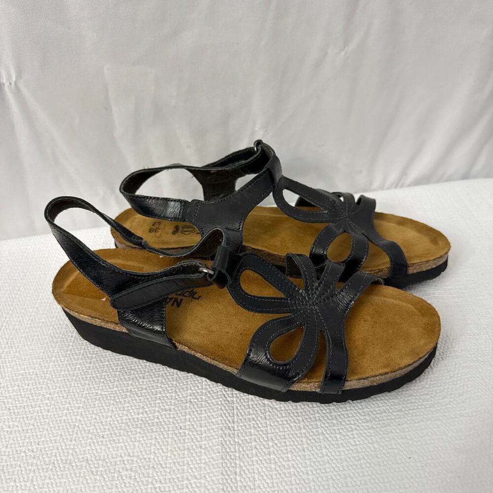 Naot Rachel Sandals Womens Size 7 Black Leather Wedge
